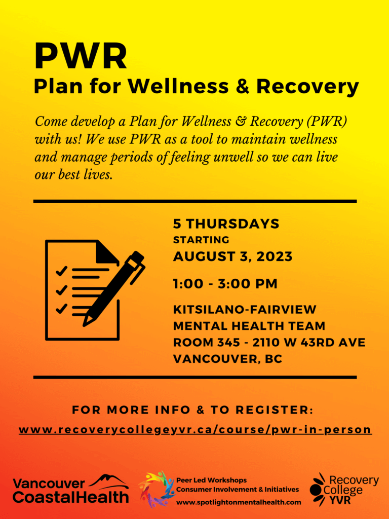 Registration Open - PWR (Plan for Wellness & Recovery)
