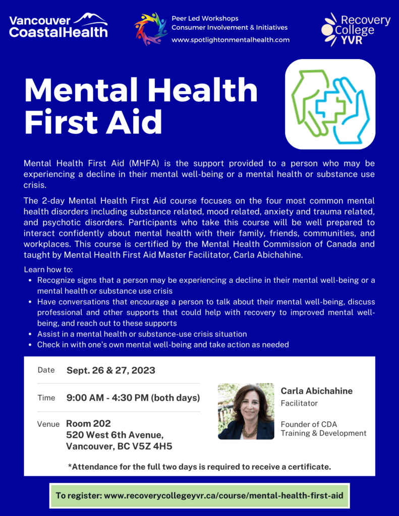 Mental Health First Aid Training
September 26th & 27th, 2023